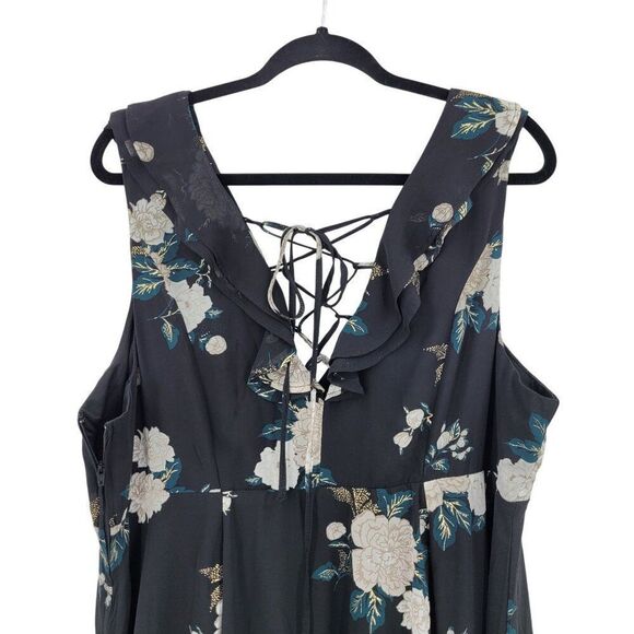 Torrid Baby Doll Skater Mini Dress Plus Sz 18 Black Floral Chiffon Lace-Up Back - Picture 5 of 12